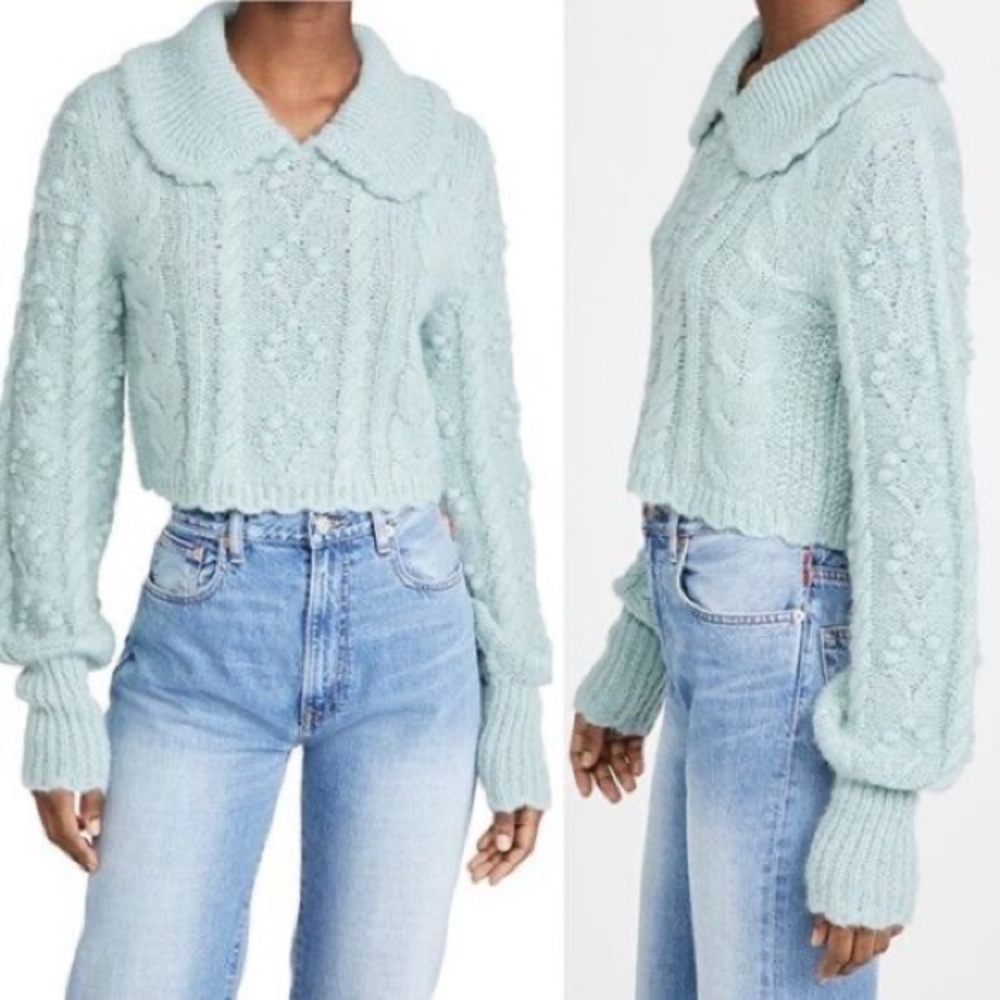 Loveshackfancy Berget Cropped Sweater, sparkling brook XS